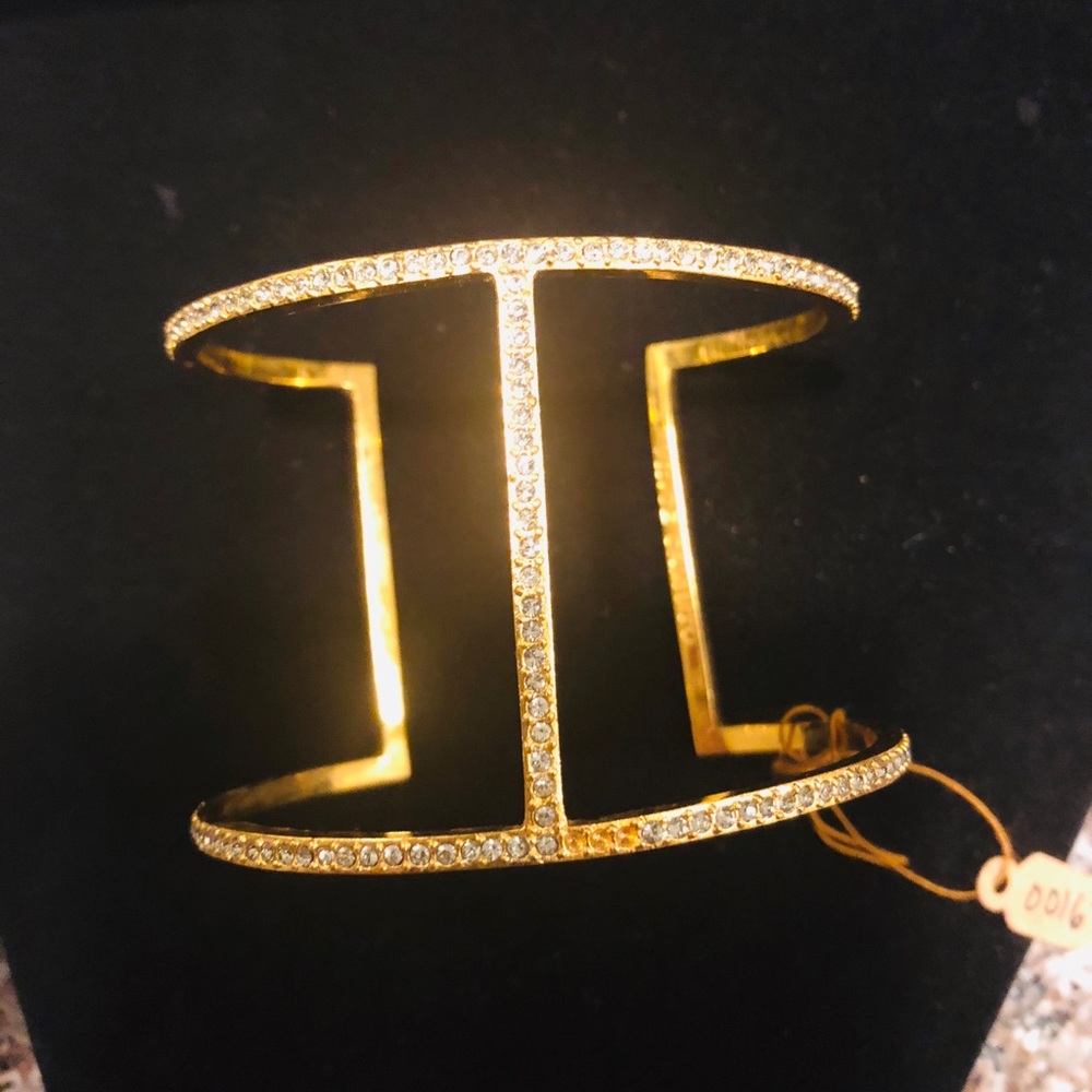 Vince Camuto Gold-Tone Crystal T-Bar Cuff Bracelet